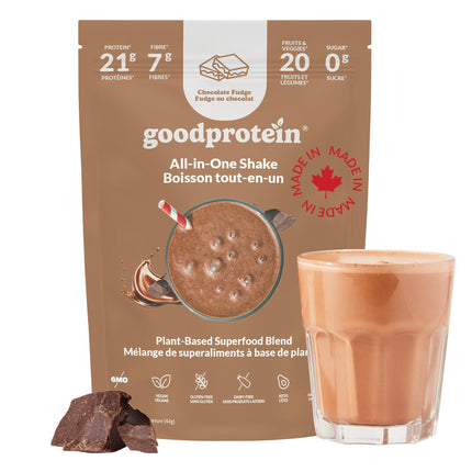 Good Protein Vegan Plant-based Protein Powder 100% Natural, Non-GMO, Dairy-free, Gluten-free, Soy-free, No Added Sugar and Nothing Artificial. Chocolate Fudge All-in-One Shake 880 grams 🍁 All In One Marketplace Canada