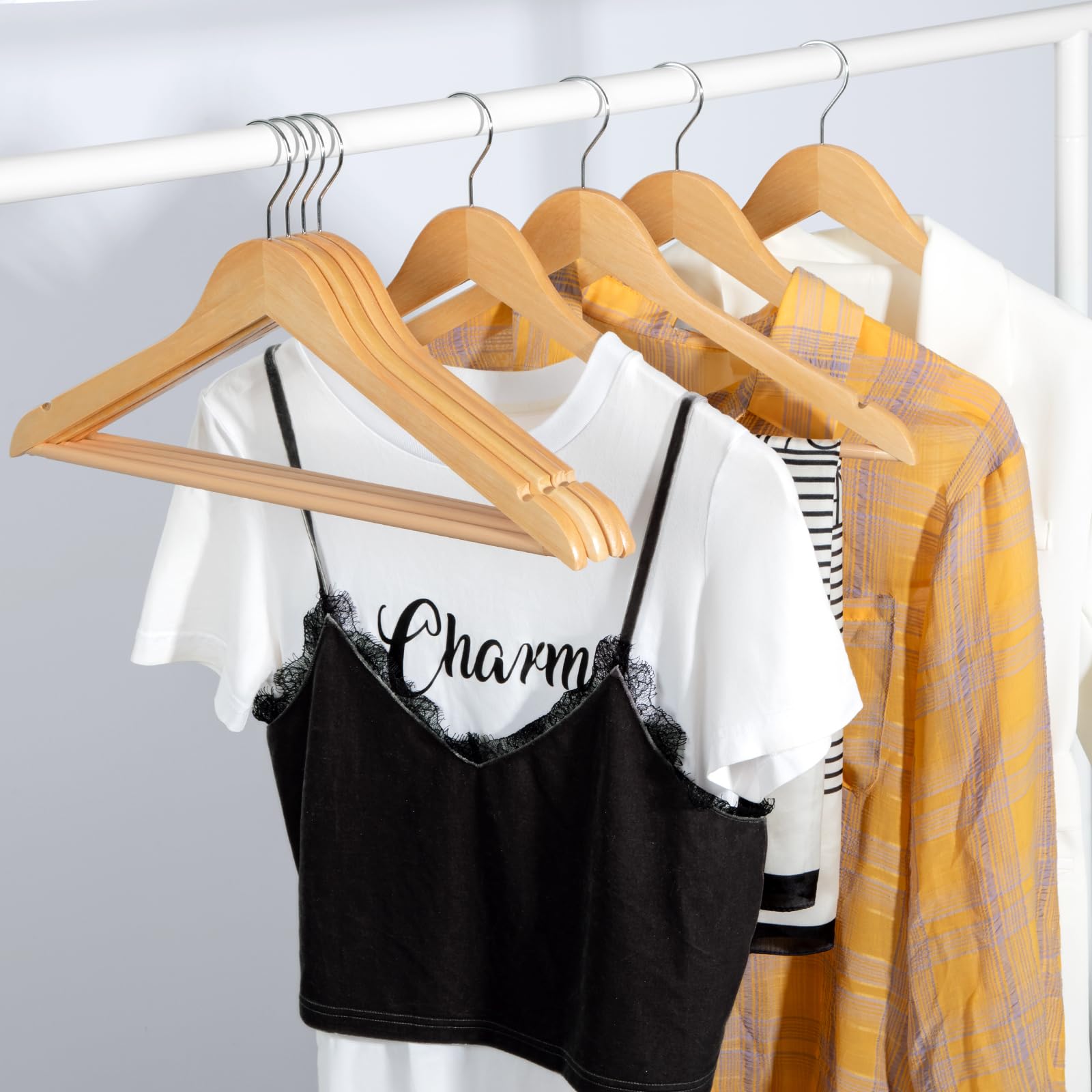 TOPIA HANGER Wooden Hangers (30 Pack), Natural Wooden Coat Hangers with Non Slip Pants Bar, 360°Swivel Hook and Shoulder Notches for Suit, Jacket, Pants, Smooth Finish Clothes Hangers - CT34N30 🍁 All In One Marketplace Canada