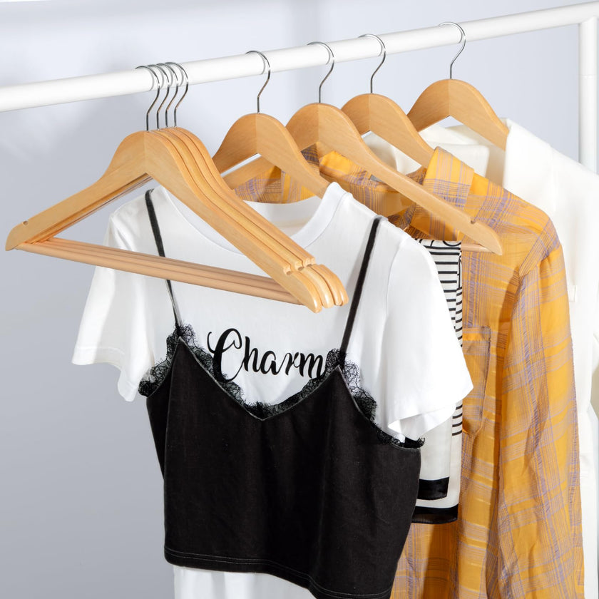 TOPIA HANGER Wooden Hangers (30 Pack), Natural Wooden Coat Hangers with Non Slip Pants Bar, 360°Swivel Hook and Shoulder Notches for Suit, Jacket, Pants, Smooth Finish Clothes Hangers - CT34N30 🍁 All In One Marketplace Canada