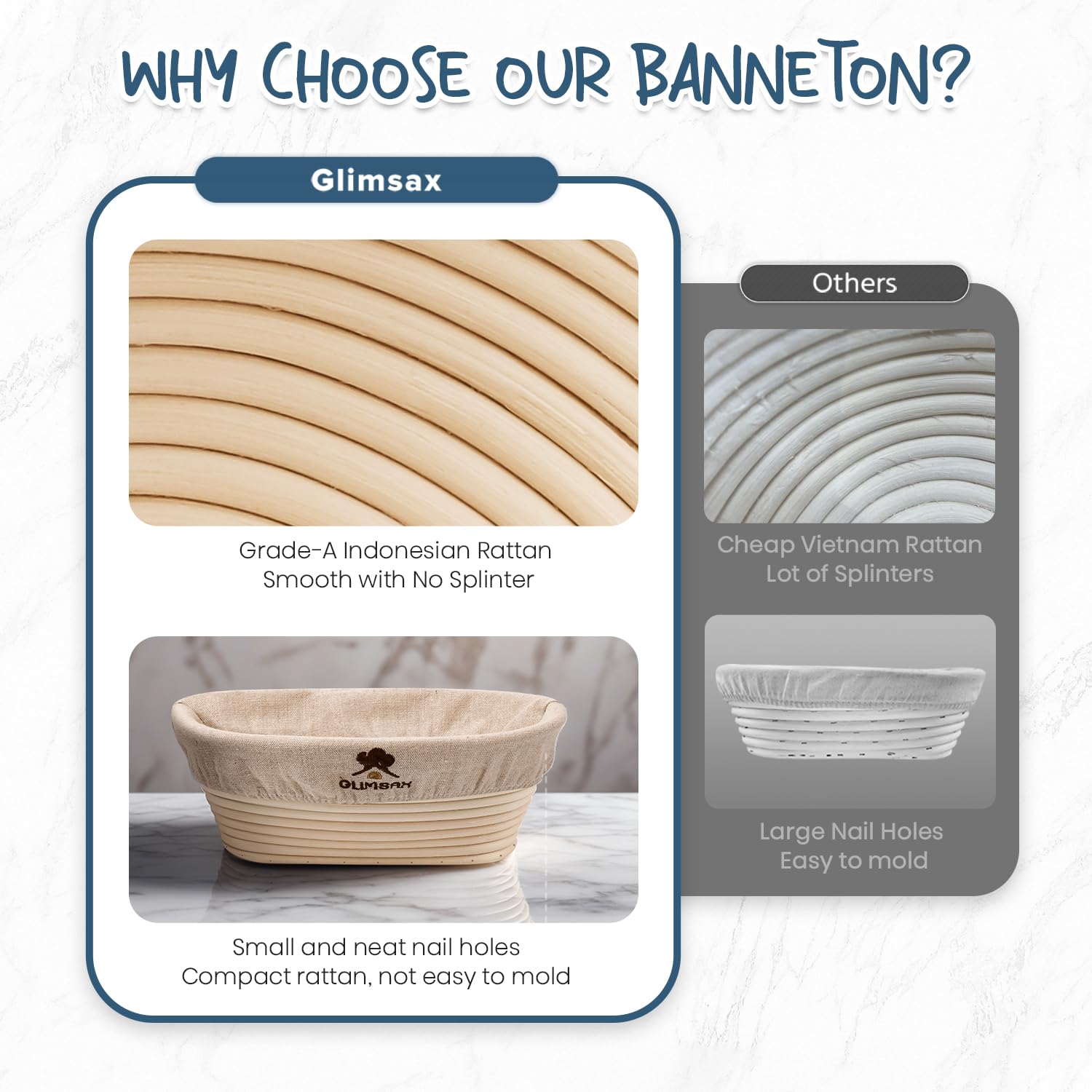 Glimsax Banneton Proofing Basket Set of 2, 9