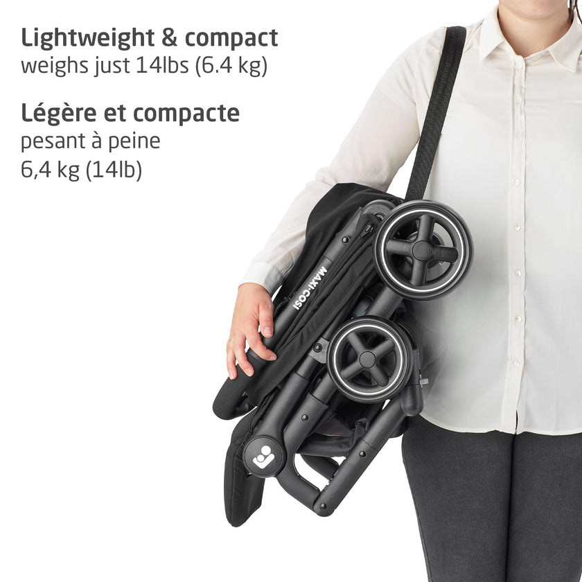 Maxi-Cosi Lara Ultra Compact Stroller, Airplane Carry-on Compliant for travel, Lightweight, one-hand fold, large storage, inludes travel bag Essential Black 🍁 All In One Marketplace Canada