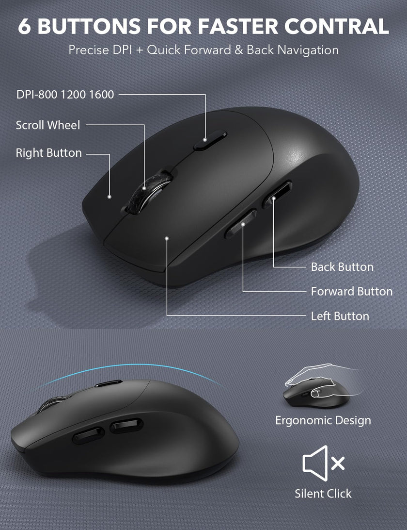 Wireless Keyboard and Mouse Combo - Full-Sized Ergonomic Keyboard with Wrist Rest, Phone Holder, Silent 2.4GHz Cordless Keyboard Mouse for Computer, Laptop, PC, Mac, Windows (Black, 1 Pack) 🍁 All In One Marketplace Canada