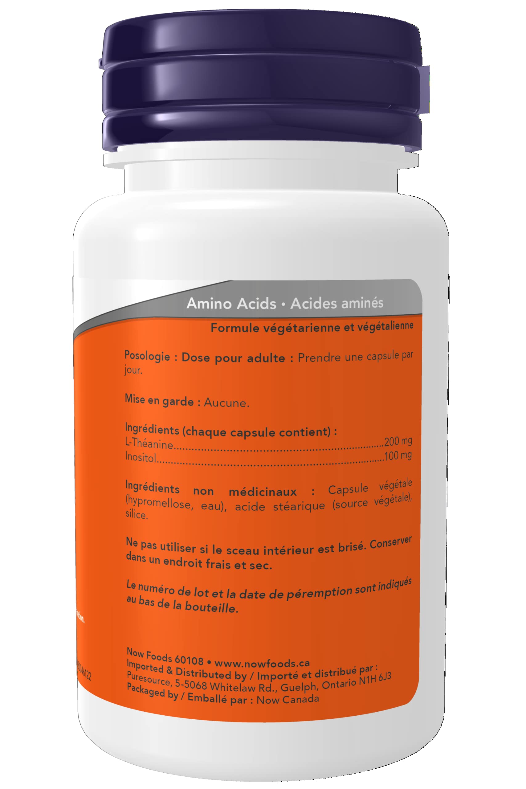 NOW Supplements, L-Theanine 200 mg with Inositol, Stress Management, 60 Veg Capsules 🍁 All In One Marketplace Canada