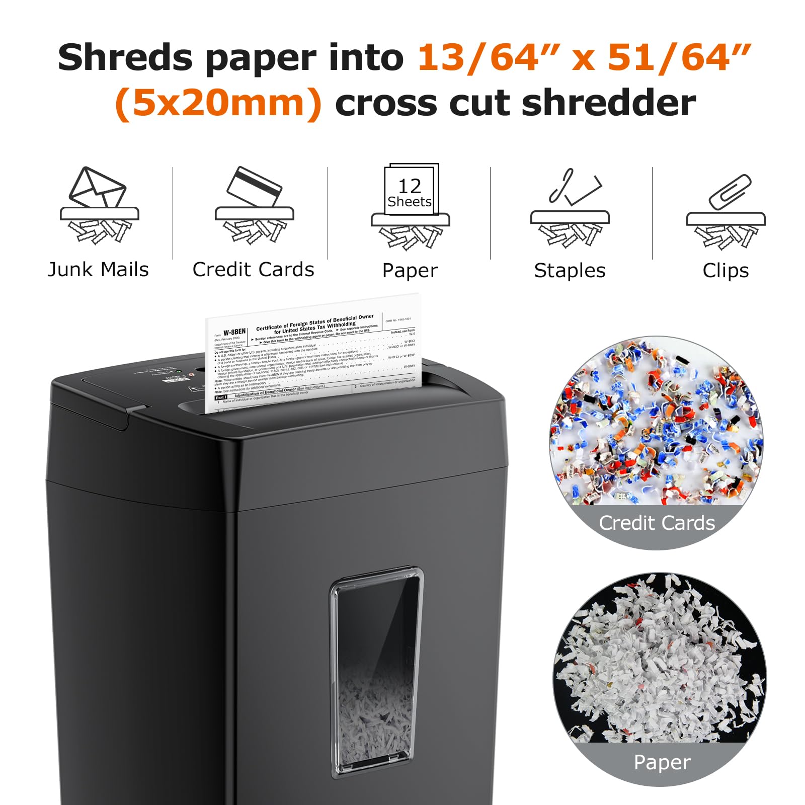 Bonsaii 12-Sheet Cross Cut Paper Shredder, 5.5 Gal Home Office Heavy Duty Shredder for Paper, Credit Card, Mail, Staples, with Transparent Window, High Security Level P-4 (C275-A) 🍁 All In One Marketplace Canada