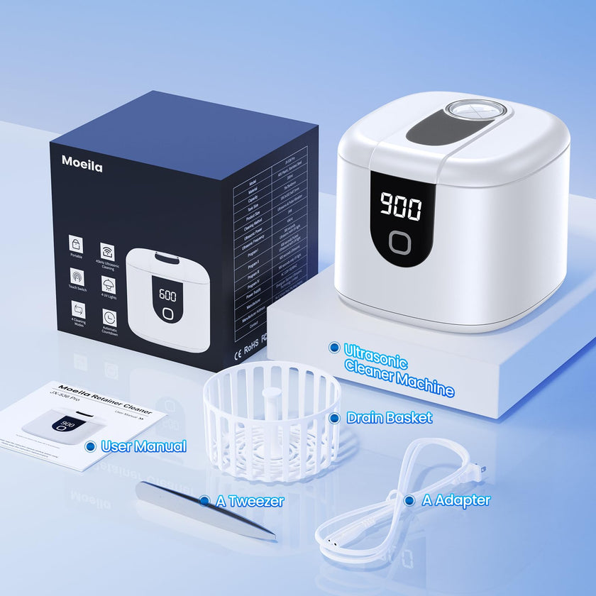 Ultrasonic Retainer Cleaner Machine, Upgraded 45kHz Ultrasonic Cleaner for Mouth Guard Braces, Night Guards, Toothbrush Heads & Jewlery with 200ML, 4 Modes and Digital Timer Dental Cleaning Pod (White) 🍁 All In One Marketplace Canada
