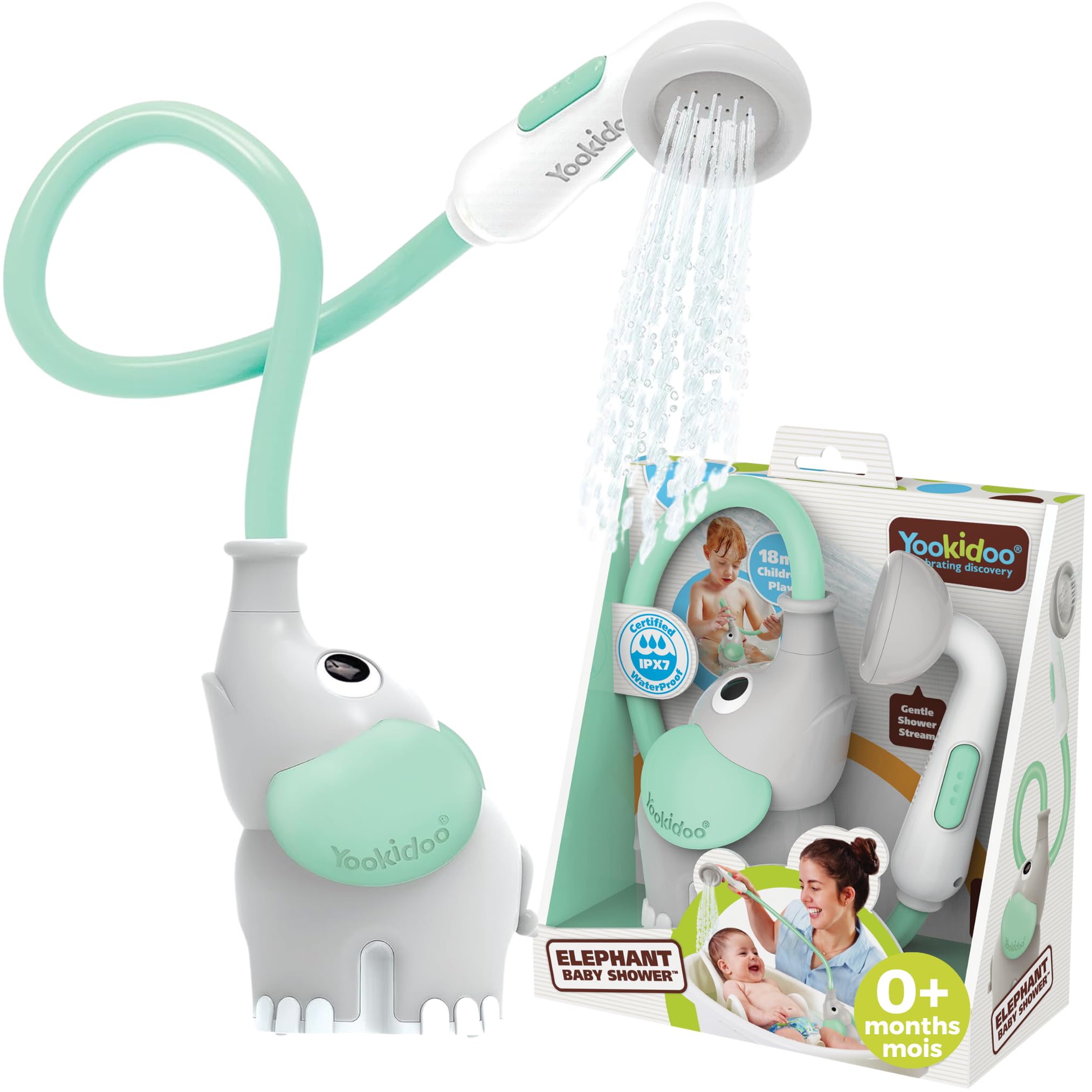 Yookidoo - Elephant Baby Bath Shower Head - Compact & Portable Baby Shower and Toy - Suitable for Newborns, Infants, and Toddlers - from Birth - Teal - 40212 🍁 All In One Marketplace Canada
