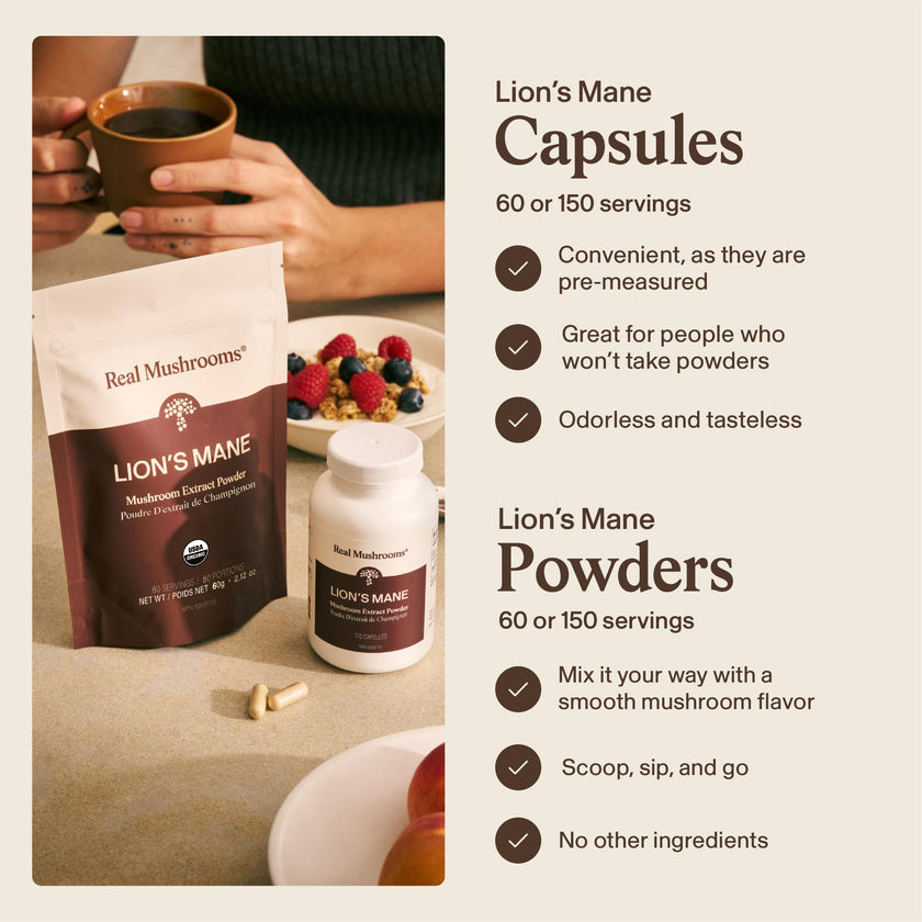 Real Mushrooms Lions Mane Capsules - Organic Mushroom Extract With Immunomodulating Properties Antioxidants Vegan Brain Supplement, 120 🍁 All In One Marketplace Canada