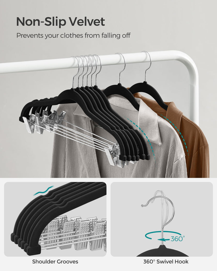 SONGMICS 30-Pack Pants Hangers, 42.5 cm Long Velvet Trousers Hangers with Adjustable Clips, Heavy-Duty, Non-Slip, Space-Saving for Pants, Skirts, Coats, Dresses, Tank Tops, Black UCRF12B30 🍁 All In One Marketplace Canada