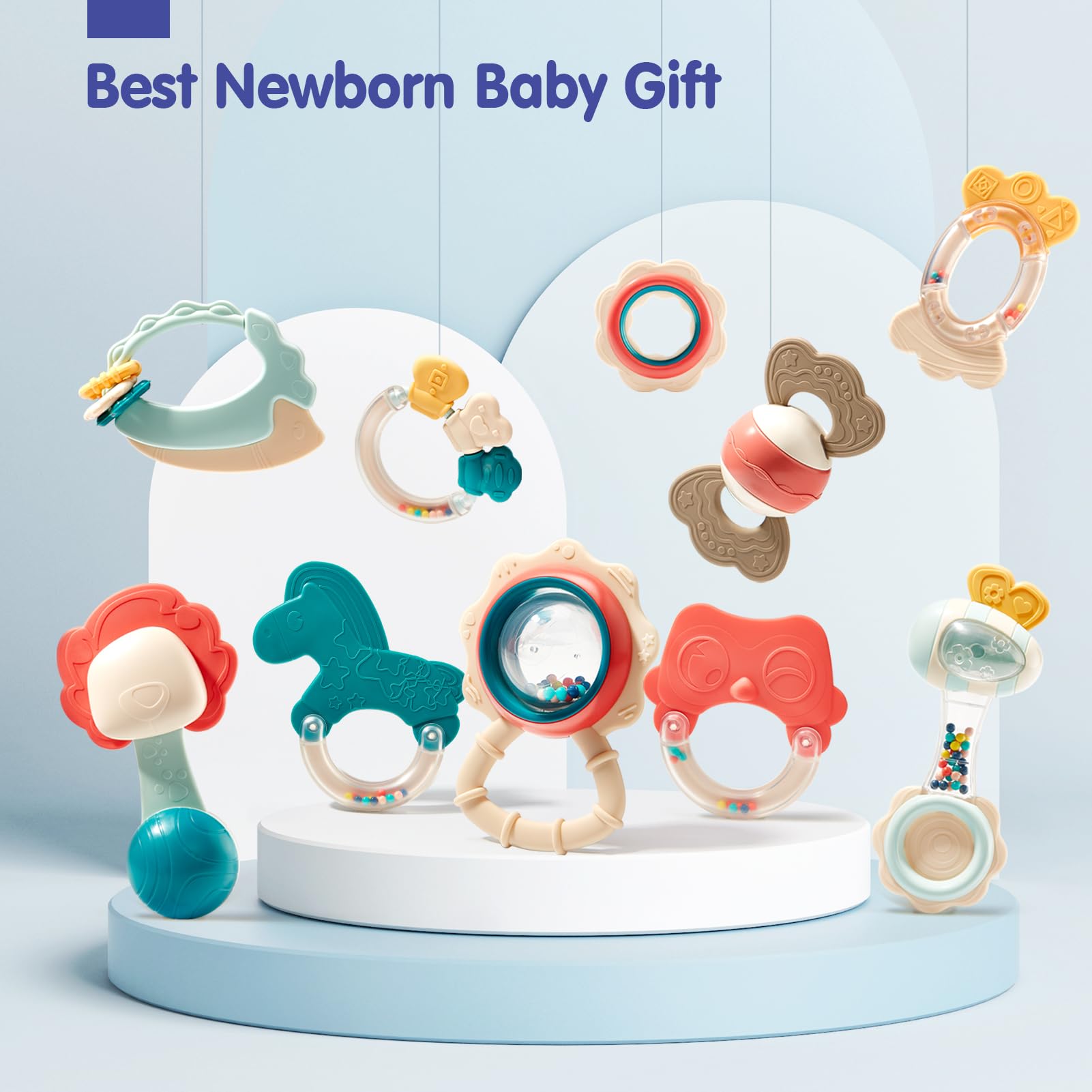 hahaland Baby Teething Toys, Infant Newborn Toys 0-3 3-6 Months, Silicone Babies Teether Rattles, Baby Shower Gifts for Newborn Boys Girls, 10 Pcs with Storage Box for 0 Months+ 🍁 All In One Marketplace Canada