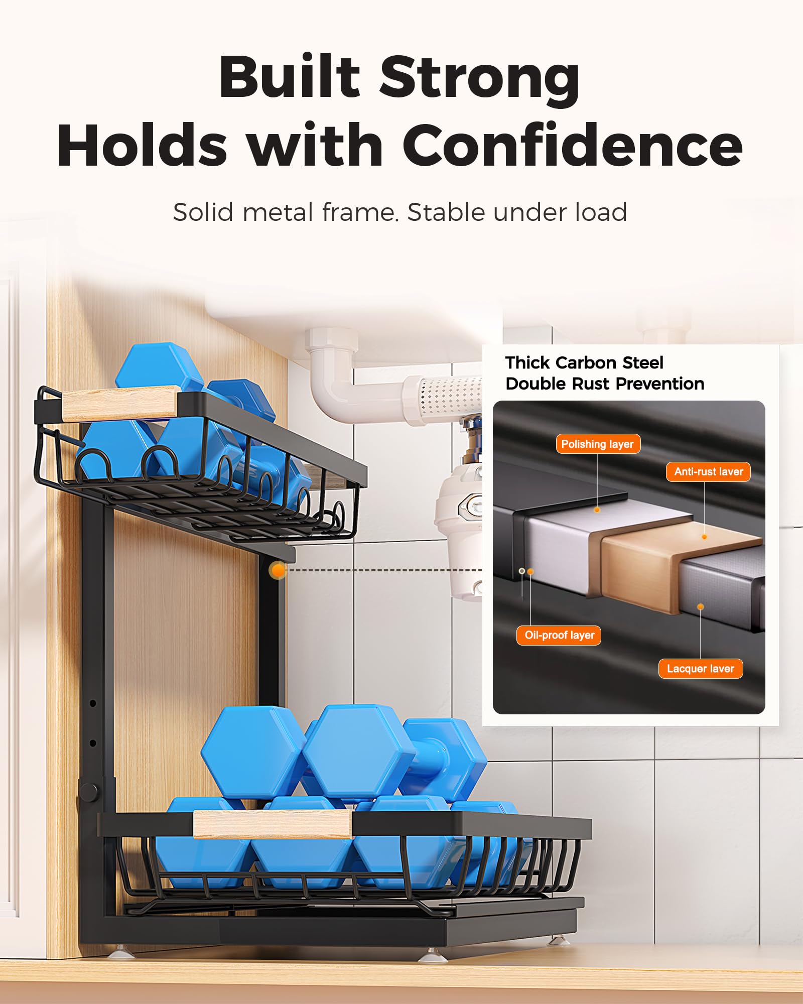 Sevenblue 2 Pack Under Sink Organizer, Height Adjustable 2 Tier Under Sink Organizer Kitchen, Multi-Purpose Storage Shelf for Kitchen Bathroom Cabinet (Black, Large) 🍁 All In One Marketplace Canada