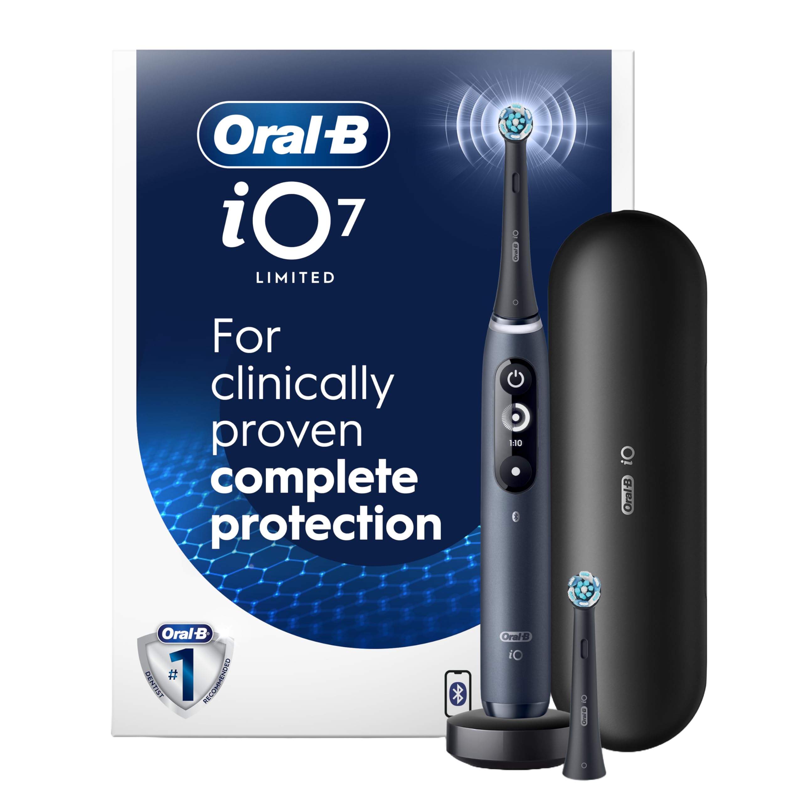 Oral-B iO Deep Clean + Protect Rechargeable Electric Toothbrush, Black with Visible Pressure Sensor, 5 Cleaning Settings, 2 Min Timer, a iO Series 7 Toothbrush, 2 Replacement Brush Heads, and Charging Travel Case 🍁 All In One Marketplace Canada