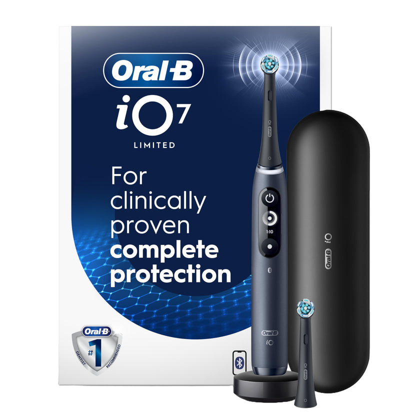 Oral-B iO Deep Clean + Protect Rechargeable Electric Toothbrush, Black with Visible Pressure Sensor, 5 Cleaning Settings, 2 Min Timer, a iO Series 7 Toothbrush, 2 Replacement Brush Heads, and Charging Travel Case 🍁 All In One Marketplace Canada