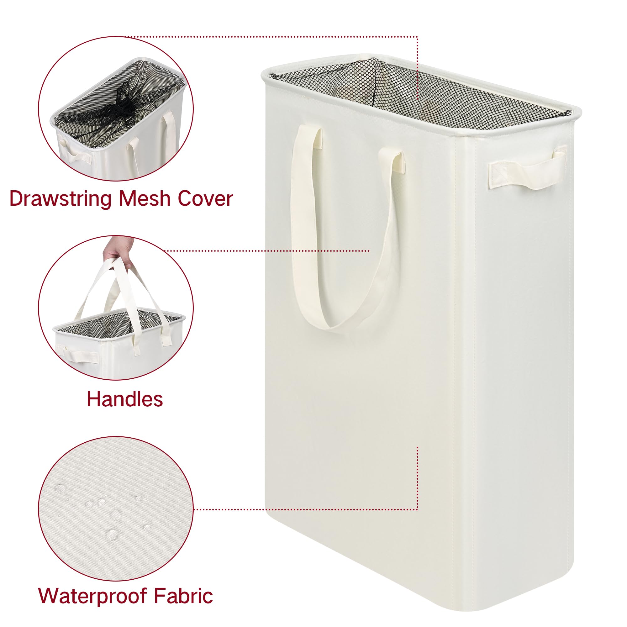 efluky Slim Laundry Hamper with Handles, Collapsible Small Hamper for Laundry, Dirty Clothes Basket for Bedroom, Dorm and Laundry Room, 48L (12.7 Gallon) Beige 🍁 All In One Marketplace Canada