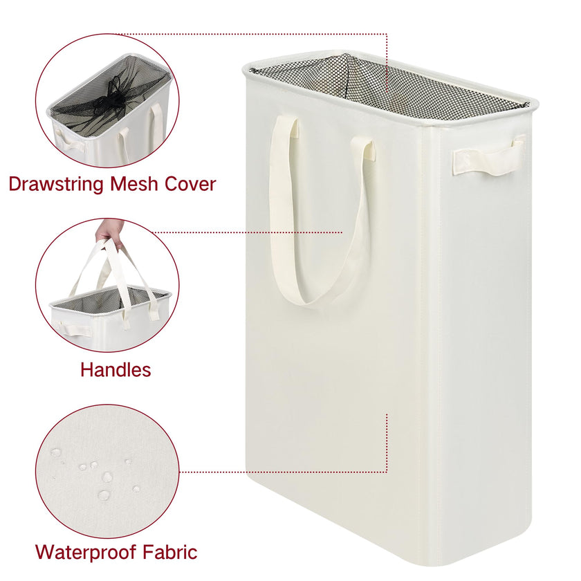 efluky Slim Laundry Hamper with Handles, Collapsible Small Hamper for Laundry, Dirty Clothes Basket for Bedroom, Dorm and Laundry Room, 48L (12.7 Gallon) Beige 🍁 All In One Marketplace Canada