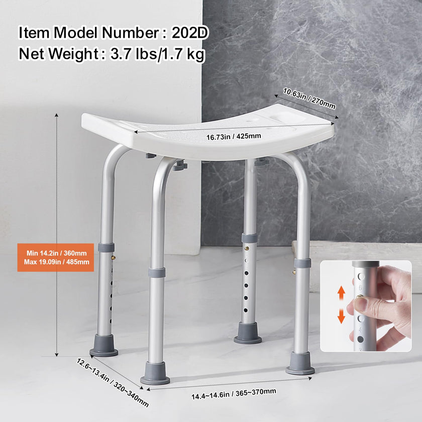 VEVOR Shower Chair, Adjustable Height Shower Stool with Built-in Handles, Shower Seat for Inside Shower or Tub, Non-Slip Bench Bathtub Stool Seat for Elderly Disabled Handicap, 158.8 kg Capacity 🍁 All In One Marketplace Canada