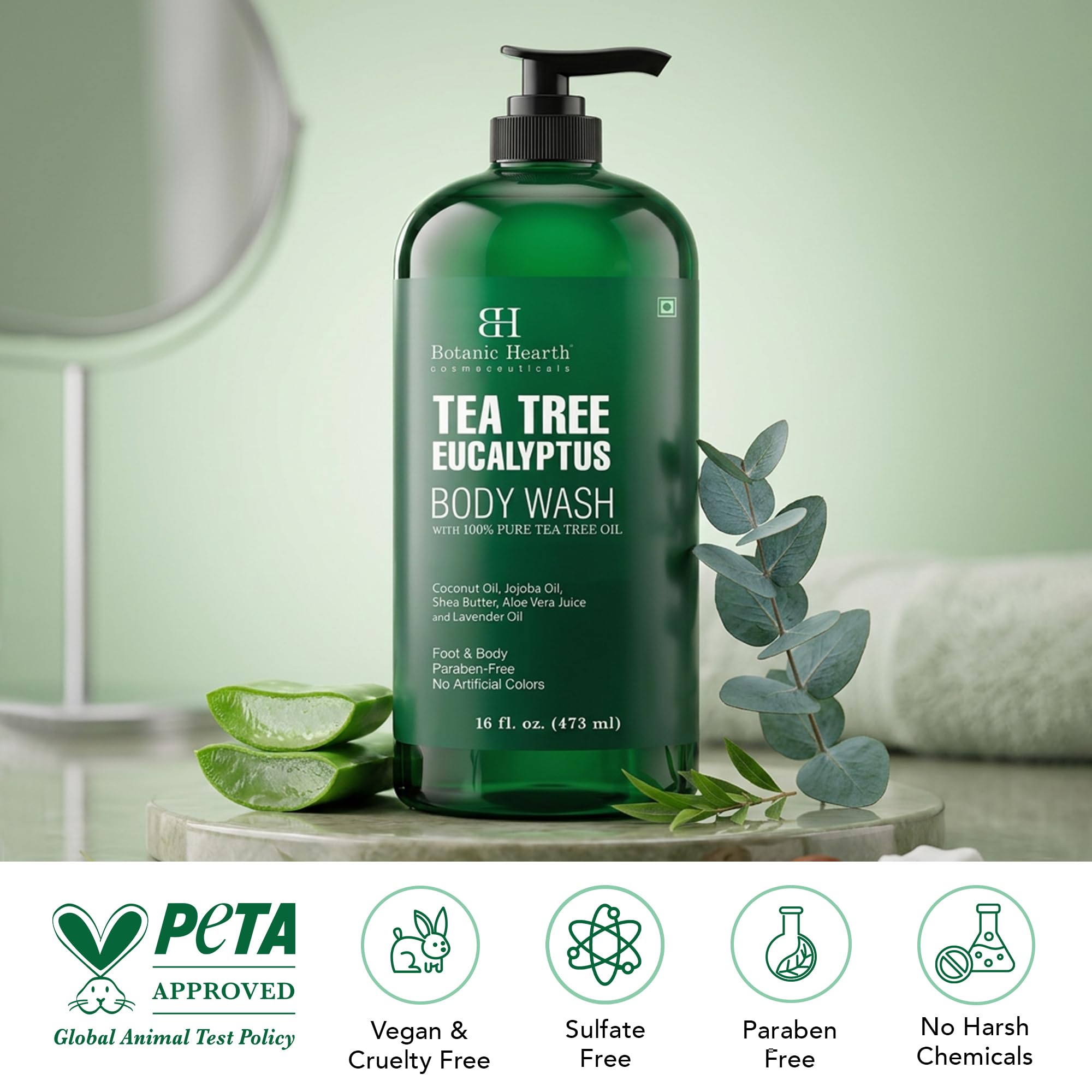 Botanic Hearth Eucalyptus Tea Tree Body Wash | Shower Gel - 16 fl oz | for Men and Women | Antifungal, Moisturizing & Soothing Formula with Natural Oils 🍁 All In One Marketplace Canada