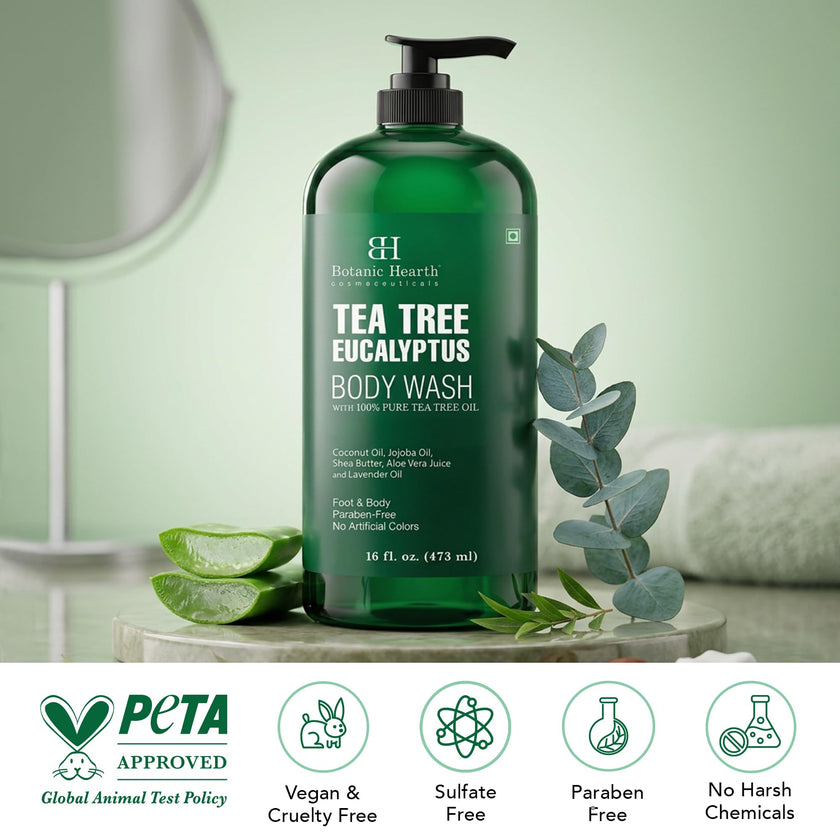 Botanic Hearth Eucalyptus Tea Tree Body Wash | Shower Gel - 16 fl oz | for Men and Women | Antifungal, Moisturizing & Soothing Formula with Natural Oils 🍁 All In One Marketplace Canada