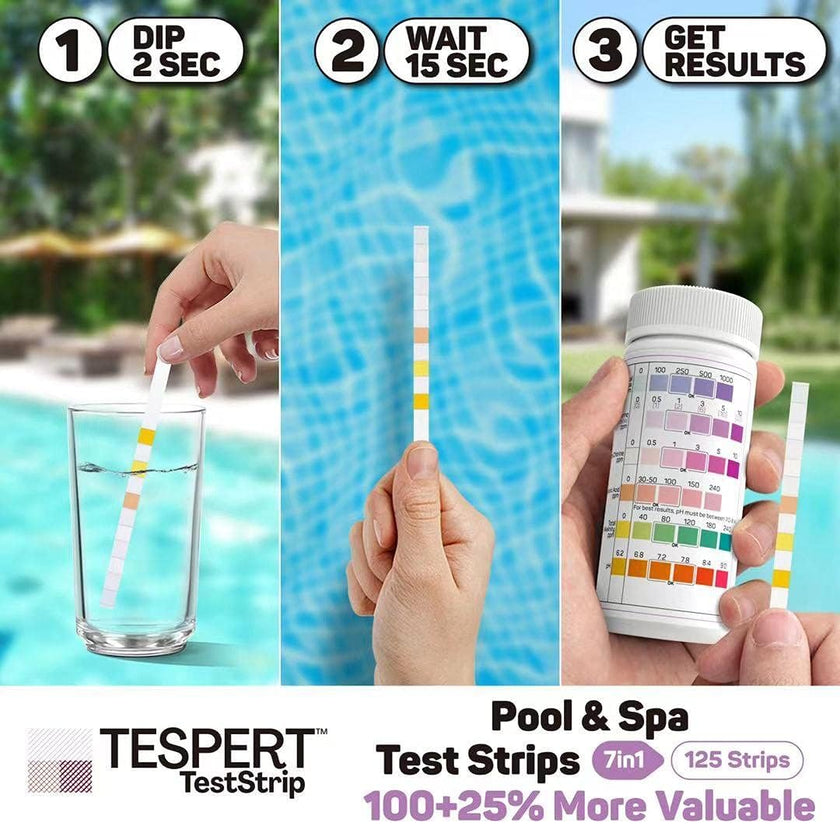 TESPERT Pool and Spa Test Strips Hot Tub Test Strips 7-in-1 125 Strips Pack, Chemistry Test Kit for Test Bromine, Total Alkalinity, pH, Free Chlorine, Total Hardness, Cyanuric Acid, and Total Chlorine 🍁 All In One Marketplace Canada