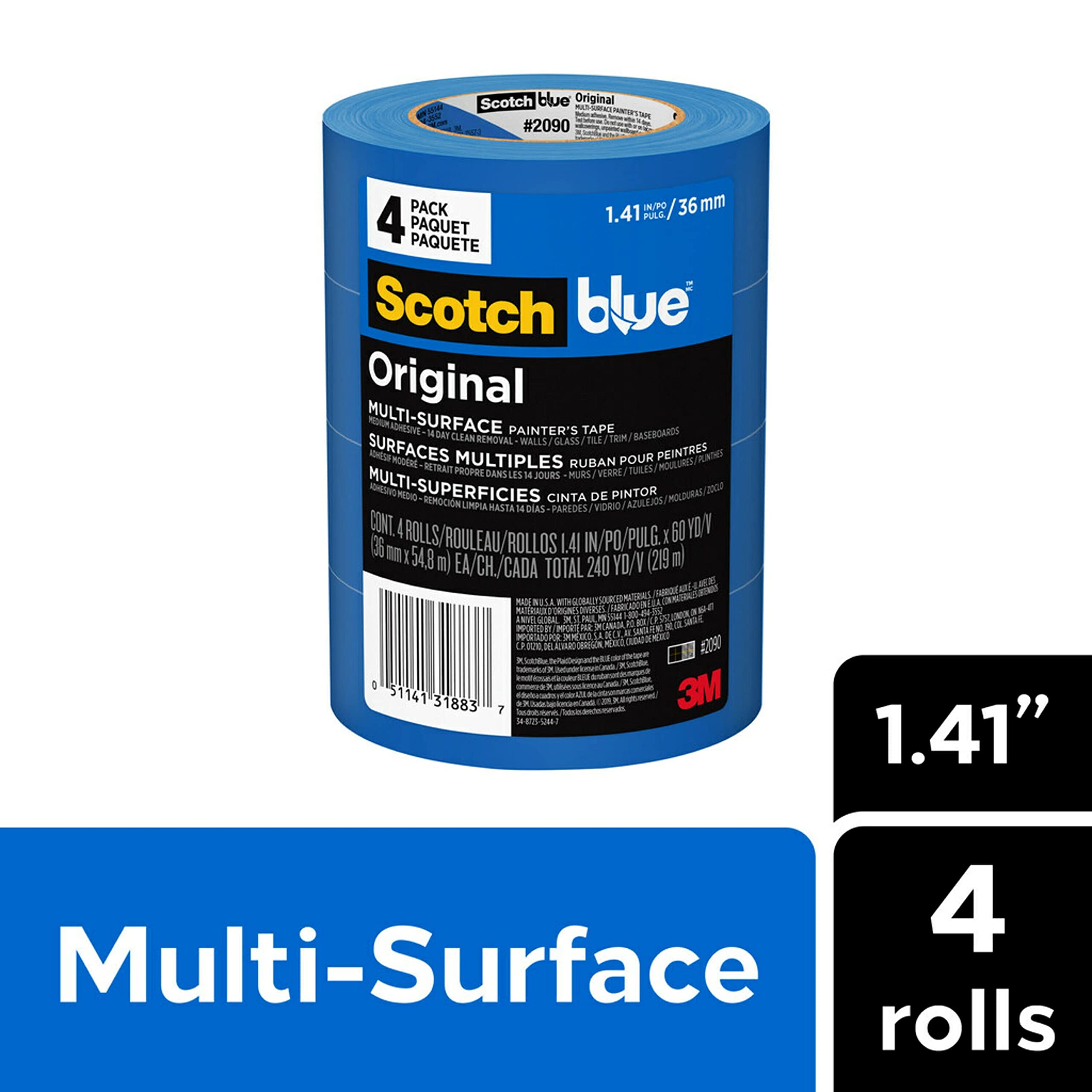 Scotch Painter’s Tape ScotchBlue Original Painter's Tape, Multi-Surface, 36 mm (4 Rolls) - 2090-1.41 Inch X 60 Yards, Blue (2090-36EP4) 🍁 All In One Marketplace Canada