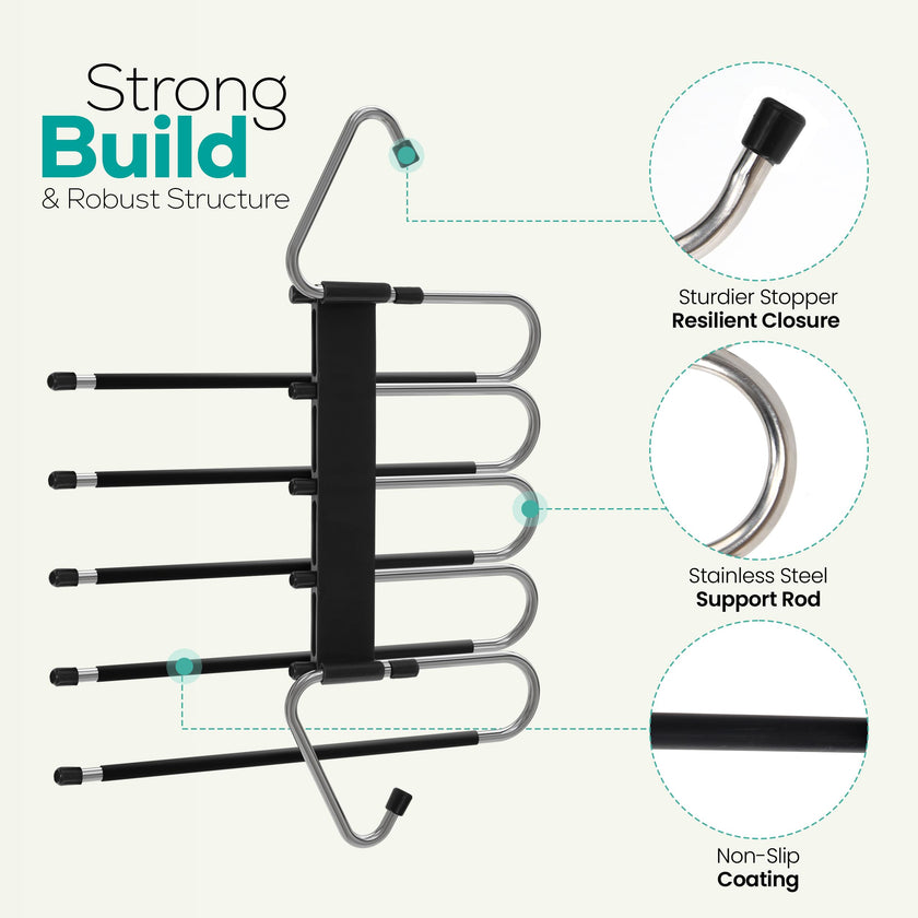 Utopia Home 2 Pack Pants Hangers Space Saving - Clothes Hanger with Stainless Steel Hook & Anti-Slip Design - Closet Organizer for Jeans, Trousers, Skirts, Scarf & Slacks (Black) 🍁 All In One Marketplace Canada
