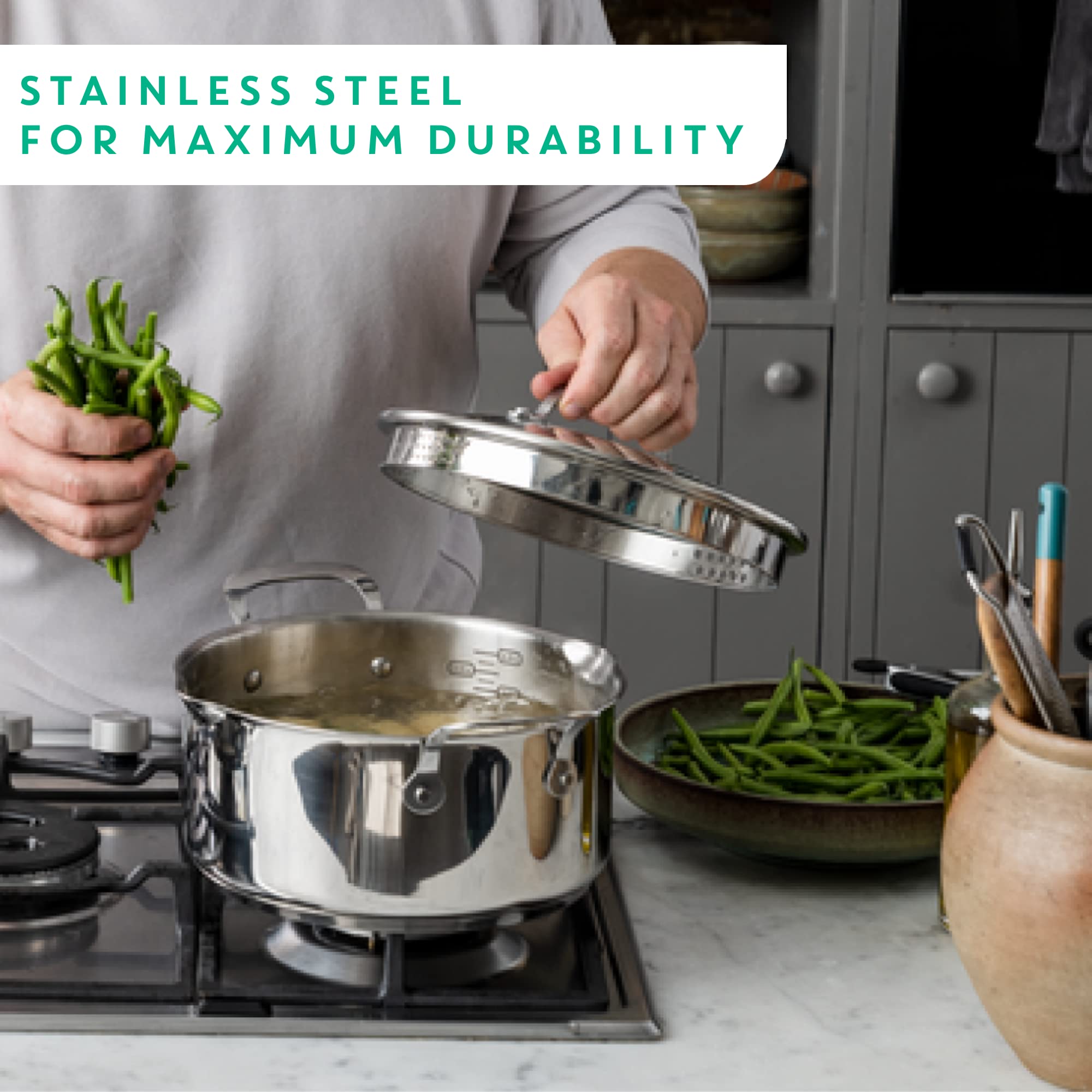 Jamie Oliver by Tefal Nonstick Coated Stainless Steel Pan 11-Inch, Induction Compatible, Oven Safe up to 500°F, Chef's Stainless Steel Skillet, Non Stick Frying Pans, Silver 🍁 All In One Marketplace Canada