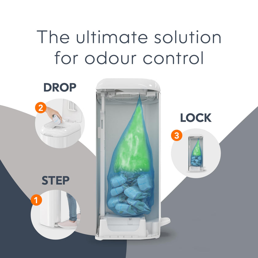Diaper Genie Platinum Diaper Pail, White - Made in Durable Stainless Steel and Includes 1 Easy Roll Refill with 18 Bags 🍁 All In One Marketplace Canada