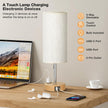 Fenmzee Bedside Table Lamp for Bedroom - 3 Way Dimmable Touch Lamp USB C Charging Ports and AC Outlet, Small Lamp Wood Base Round Flaxen Fabric Shade for Living Room, Desk, LED Bulb Included 🍁 All In One Marketplace Canada