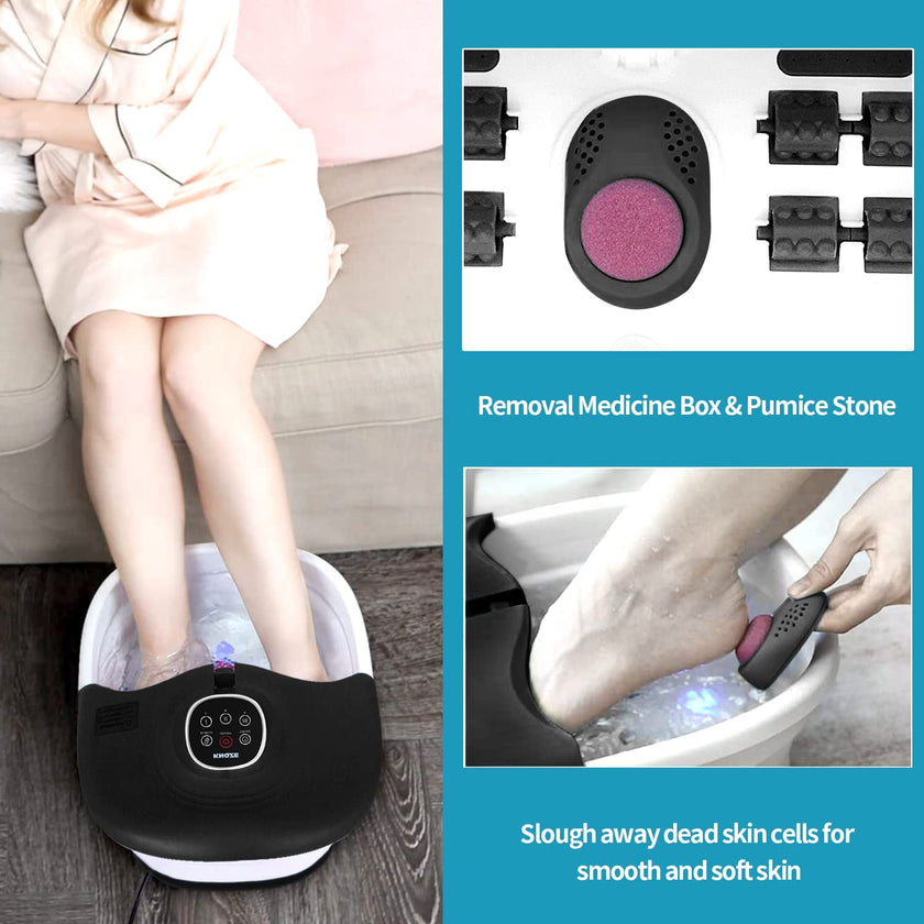 Collapsible Foot Spa Bath with Heat, Remote Control, Temperature Control, Bubbles, Pumice Stone, Red Light, Timer, 16 Massage Roller Pedicure Foot Spa Tub Foot Soaker for Soothe & Relax Tired Feet 🍁 All In One Marketplace Canada