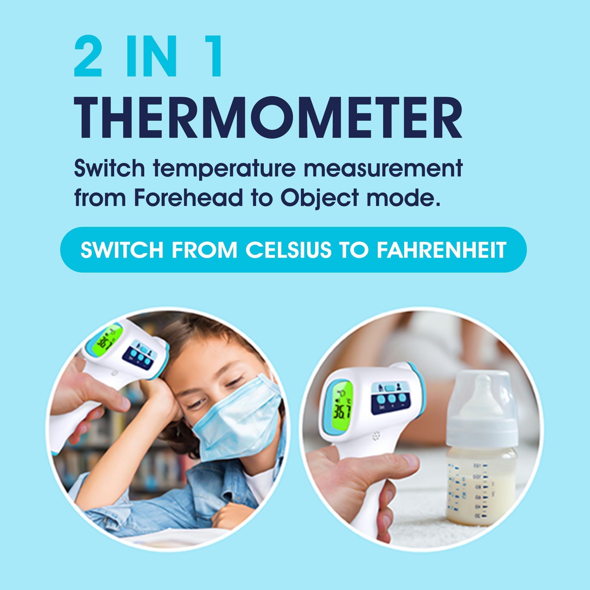 ByFloProducts Forehead Thermometer, Non Touch Digital Thermometer for Adult and Baby, Digital Infrared Thermometer, Fast and Accurate Reading with Fever Alarm, Blue 🍁 All In One Marketplace Canada