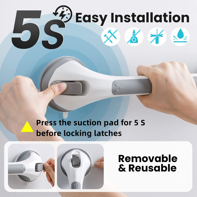 TAILI Shower Suction Cup Grab Bar Bathtubs Handrails for Seniors Elderly, No Drilling Waterproof, Grey, 2 Pack, 16 Inch 🍁 All In One Marketplace Canada