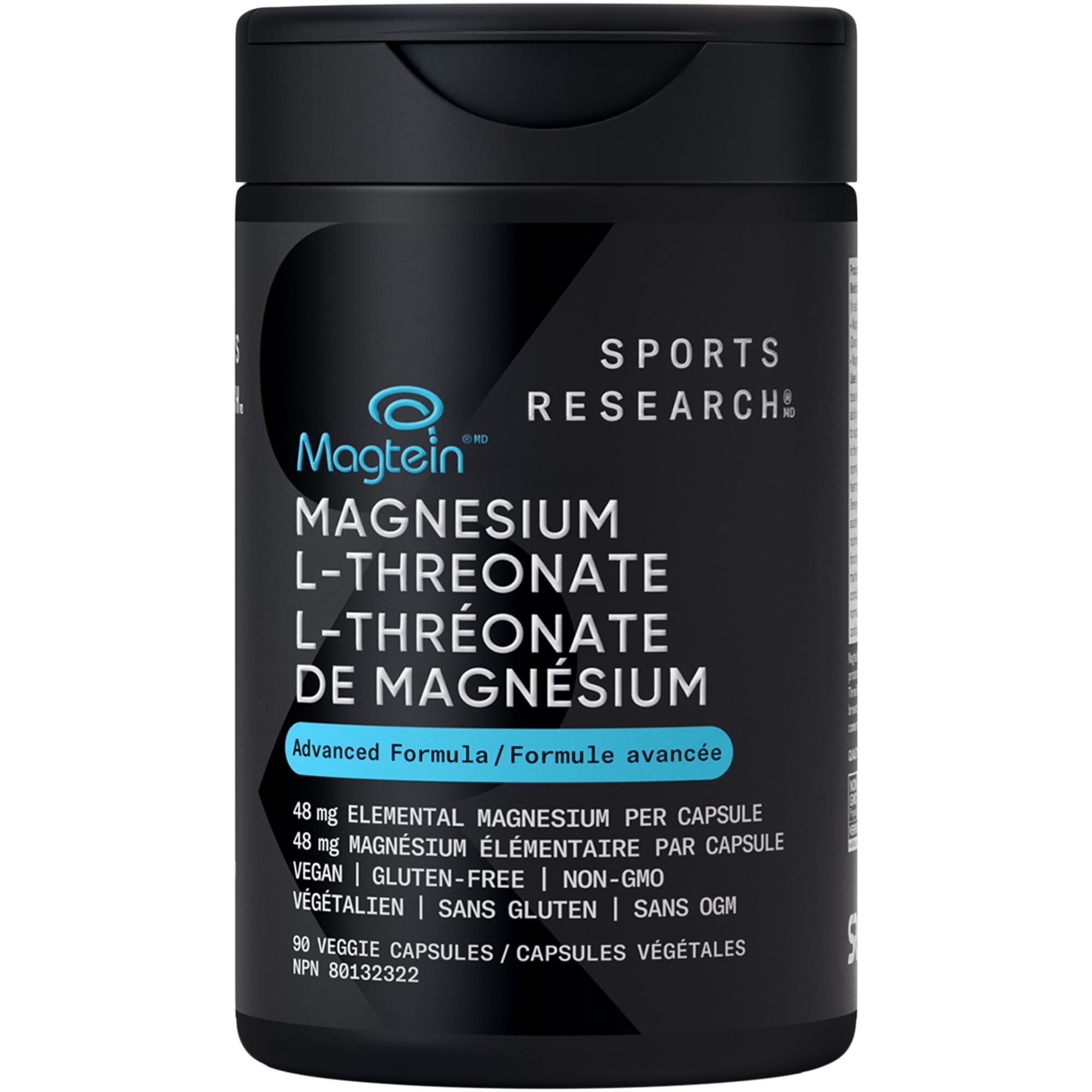 Sports Research® Magtein Magnesium L-Threonate Capsules - Magnesium Supplement for Memory, Focus & Cognition - 144mg Elemental Magnesium per Dose - Supports Sleep & Mood, 90 Capsules for Adults 🍁 All In One Marketplace Canada