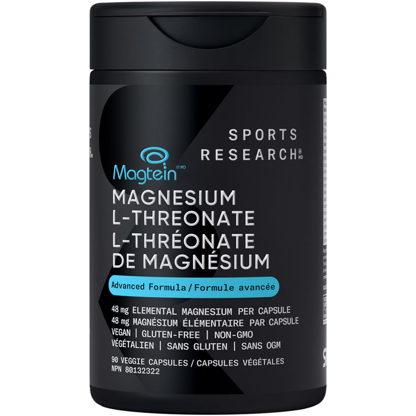 Sports Research® Magtein Magnesium L-Threonate Capsules - Magnesium Supplement for Memory, Focus & Cognition - 144mg Elemental Magnesium per Dose - Supports Sleep & Mood, 90 Capsules for Adults 🍁 All In One Marketplace Canada