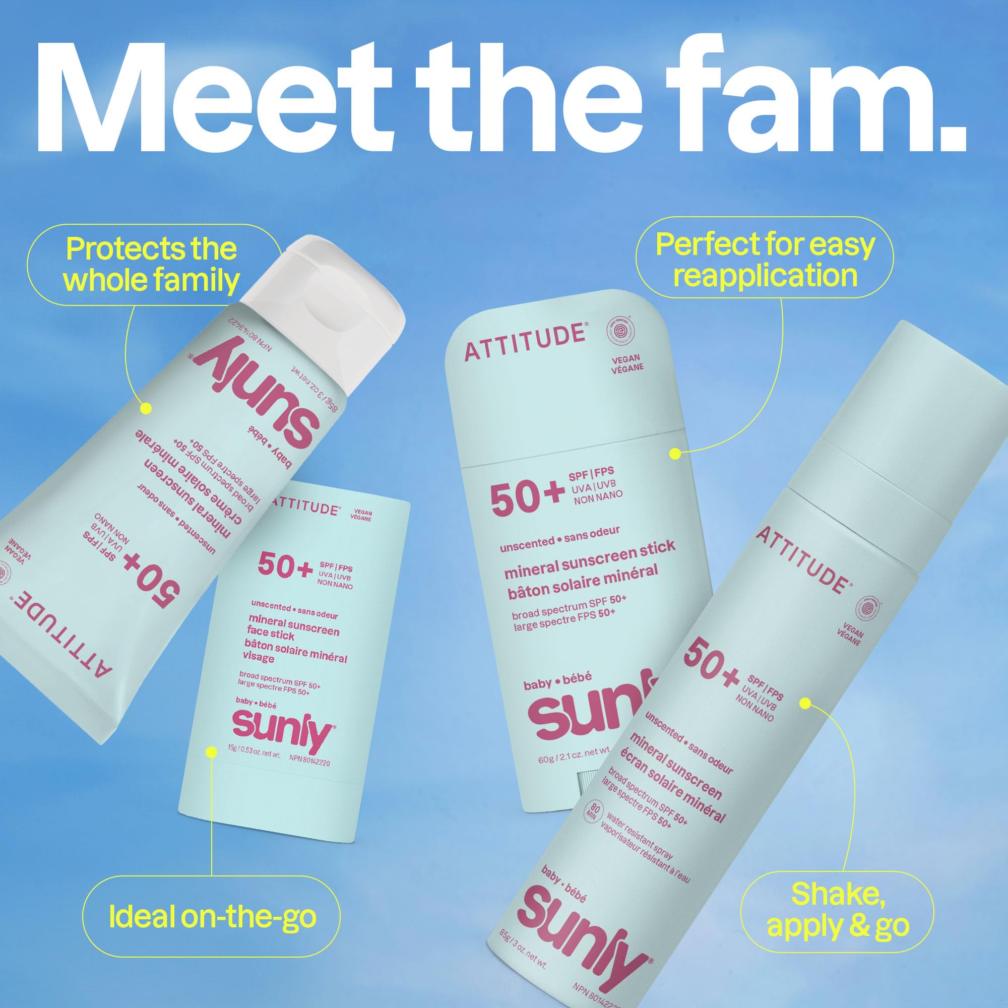 ATTITUDE Baby Mineral Sunscreen SPF 50, Broad Spectrum Zinc Oxide, EWG Verified, Mineral-Based, Non-Nano, Lightweight Cream for Face & Body, Gentle Formula, Unscented, 80 grams 🍁 All In One Marketplace Canada