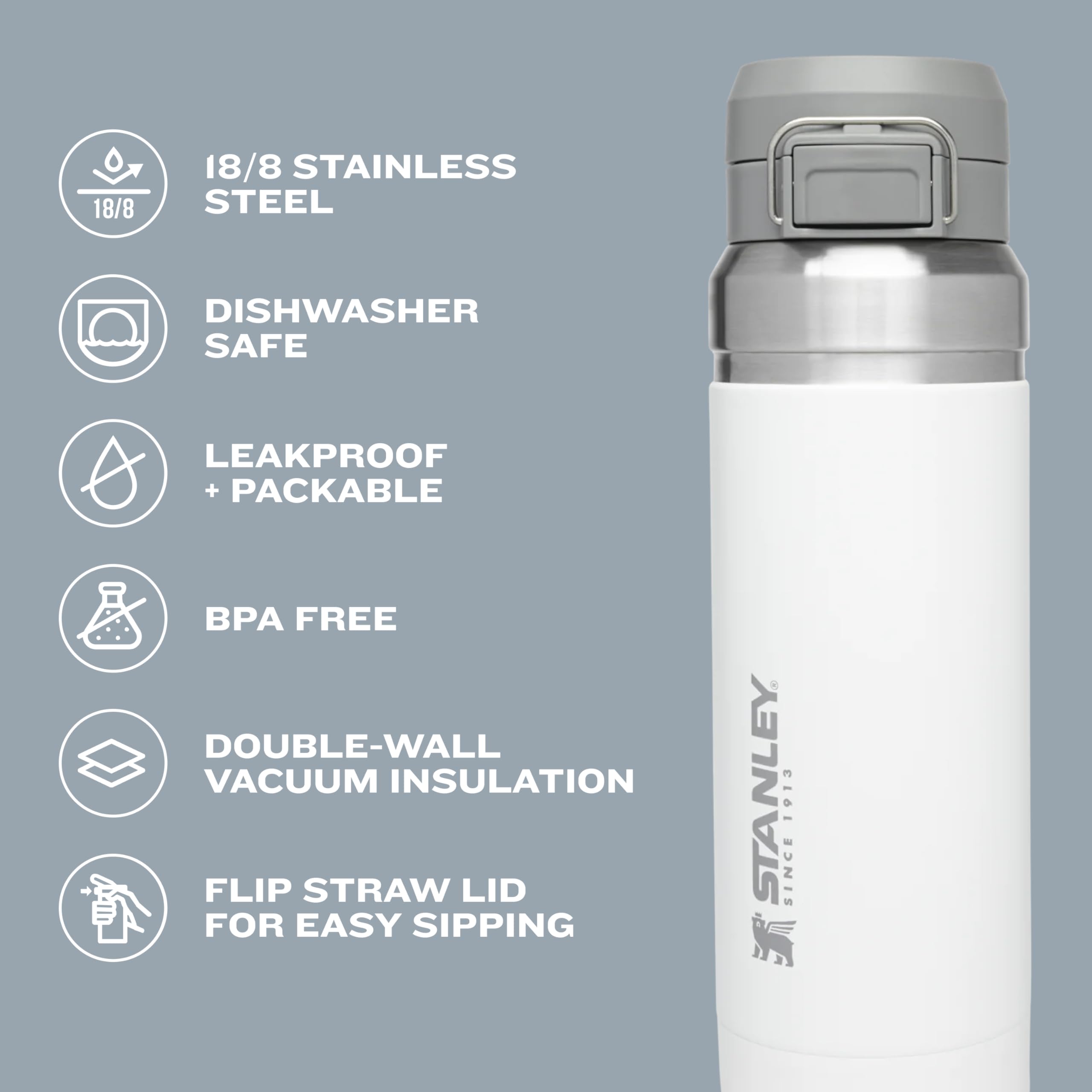Stanley Quick Flip GO Water Bottle 24 oz | Push Button Lid | Leakproof and Packable for Travel and Sports | Insulated Stainless Steel | BPA-Free | Black 2.0 🍁 All In One Marketplace Canada