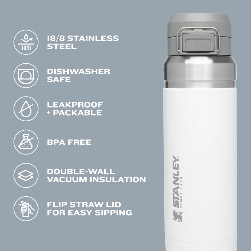 Stanley Quick Flip GO Water Bottle 24 oz | Push Button Lid | Leakproof and Packable for Travel and Sports | Insulated Stainless Steel | BPA-Free | Pomelo 🍁 All In One Marketplace Canada