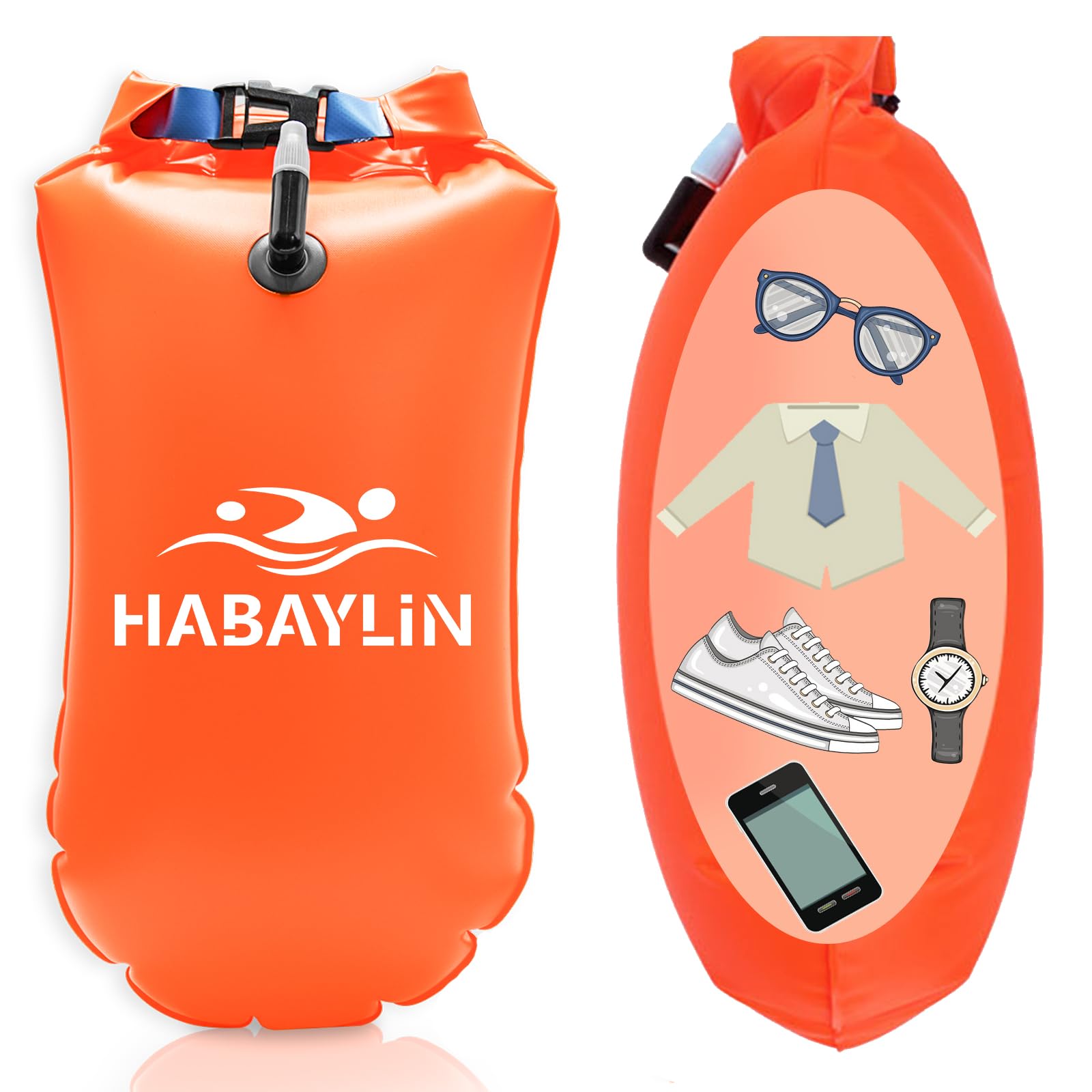 20L Swim Buoy, Swim Buoy with Storage for Kids and Adults, Waterproof Inflatable Dry Bag Swim Safety Float for Water Sports, Open Water Swimmers, Triathletes, Kayakers and Snorkelers, Orange 🍁 All In One Marketplace Canada