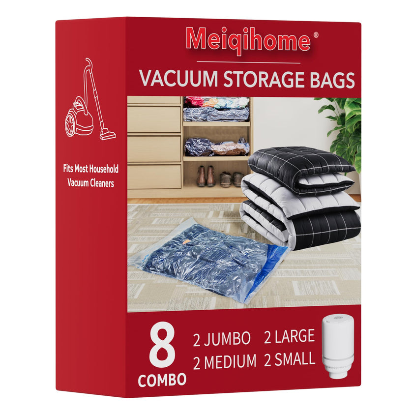 8 Pack Vacuum Storage Bags with Electric Air Pump，2 jumbo,2 large,2 midium,2 small bags,travel vacuum bags for luggage,vacuum seal bags for clothing travel 🍁 All In One Marketplace Canada