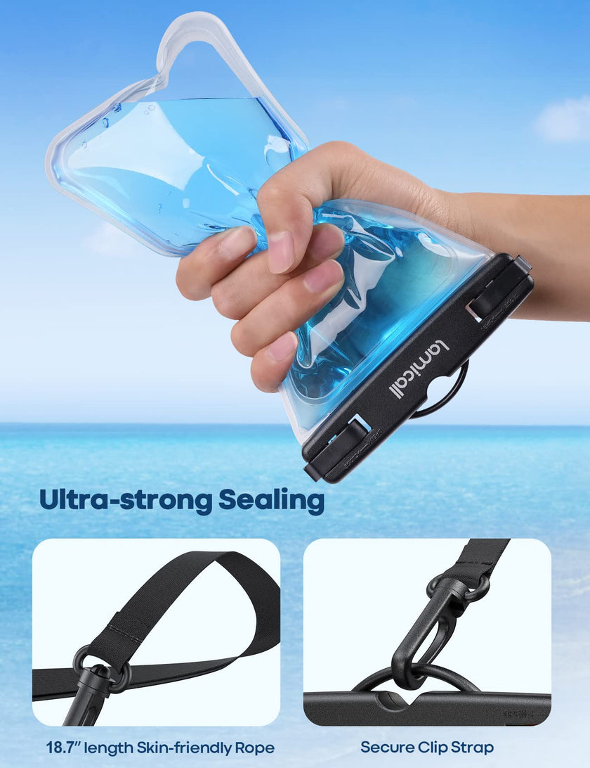 Lamicall Waterproof Phone Pouch Dry Bag with Lanyard - 2 Pack IPX8 [Easy Lock & Heavy Duty] Water Proof Cell Phone Case for iPhone 15 16 17 Pro Max, Samsung Galaxy S24 S25 Ultra, All 4-7