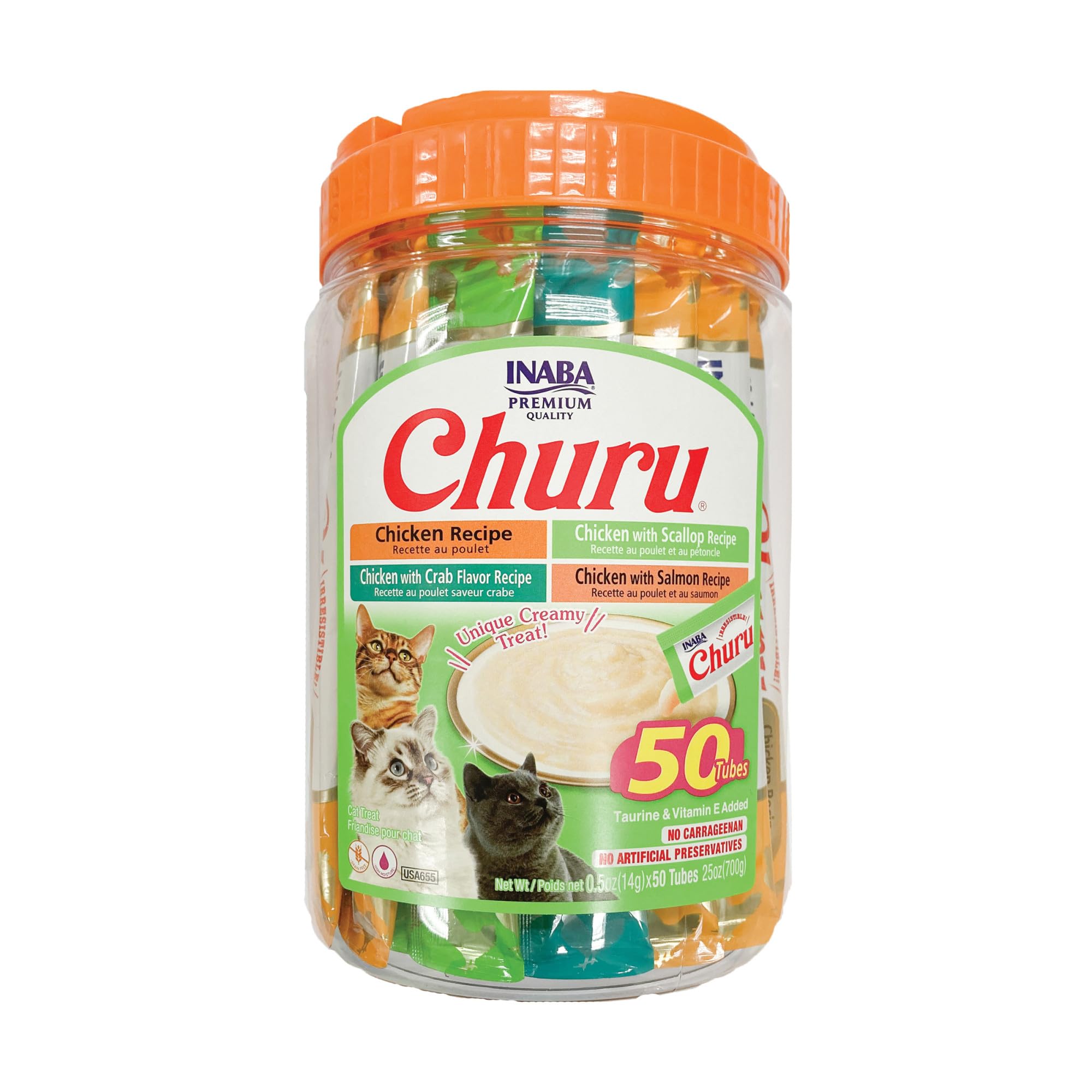 INABA Churu Cat Treats, Lickable, Squeezable Creamy Purée Cat Treat with Green Tea Extract & Taurine, 14 Grams Each Tube, 50 Tubes, Chicken & Seafood Variety 🍁 All In One Marketplace Canada