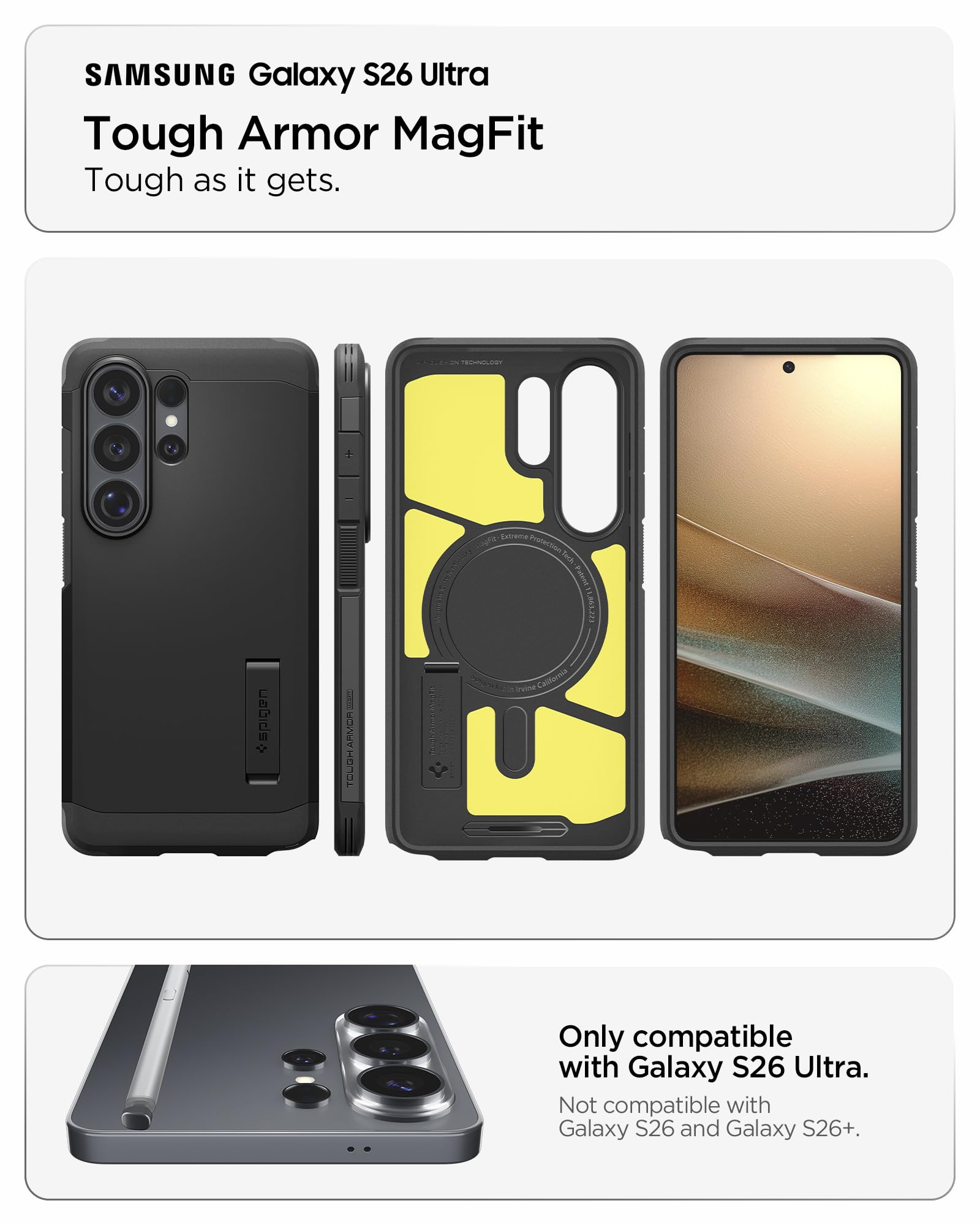 Spigen Case for Galaxy S26 Ultra Case, Full Camera Protection, Built-in Magnetic Ring, Drop Protection, Tough Armor MagFit Designed for Samsung Galaxy S26 Ultra - Black 🍁 All In One Marketplace Canada