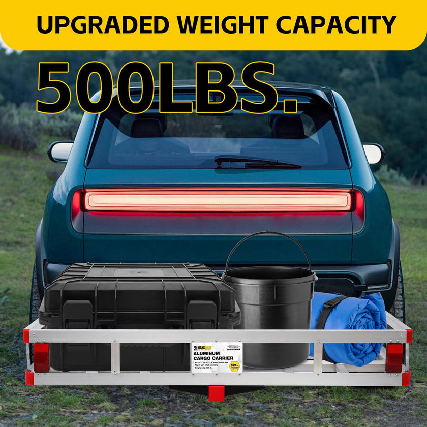 MaxxHaul 70108 49 Inch x 22.5 Inch Hitch Cargo Carrier - Trailer Hitch Mount Aluminum Cargo Carrier With High Side Rails For RV's, Trucks, SUV's, Vans, Cars With 2 Inch Hitch Receiver - 500-lb Load Capacity , Grey 🍁 All In One Marketplace Canada