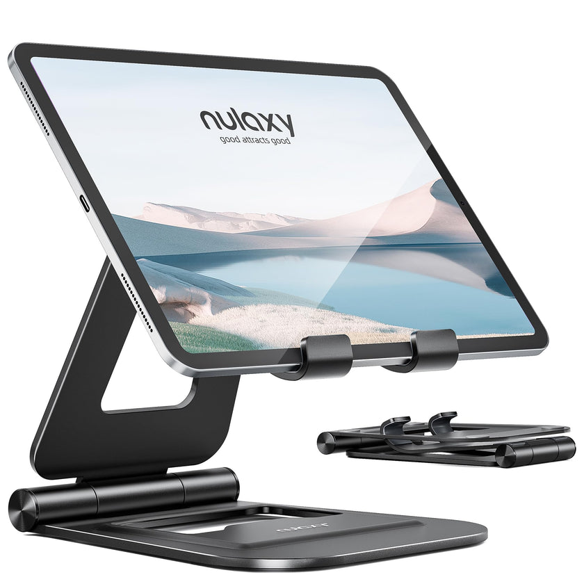 Nulaxy Aluminum Dual Foldable iPad Stand, Fully Adjustable Desktop Tablet Holder, iPad Accessories Office Compatible with 4-11