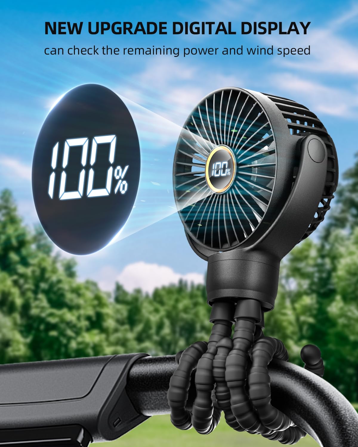 Portable Stroller Fan, Mini Baby Fan Clip on Fan, LED Display, 360° Rotate Flexible Tripod, Rechargeable Small Personal Handheld Fan Cooling Desk Fan for Car Seat Crib Treadmill Travel 🍁 All In One Marketplace Canada