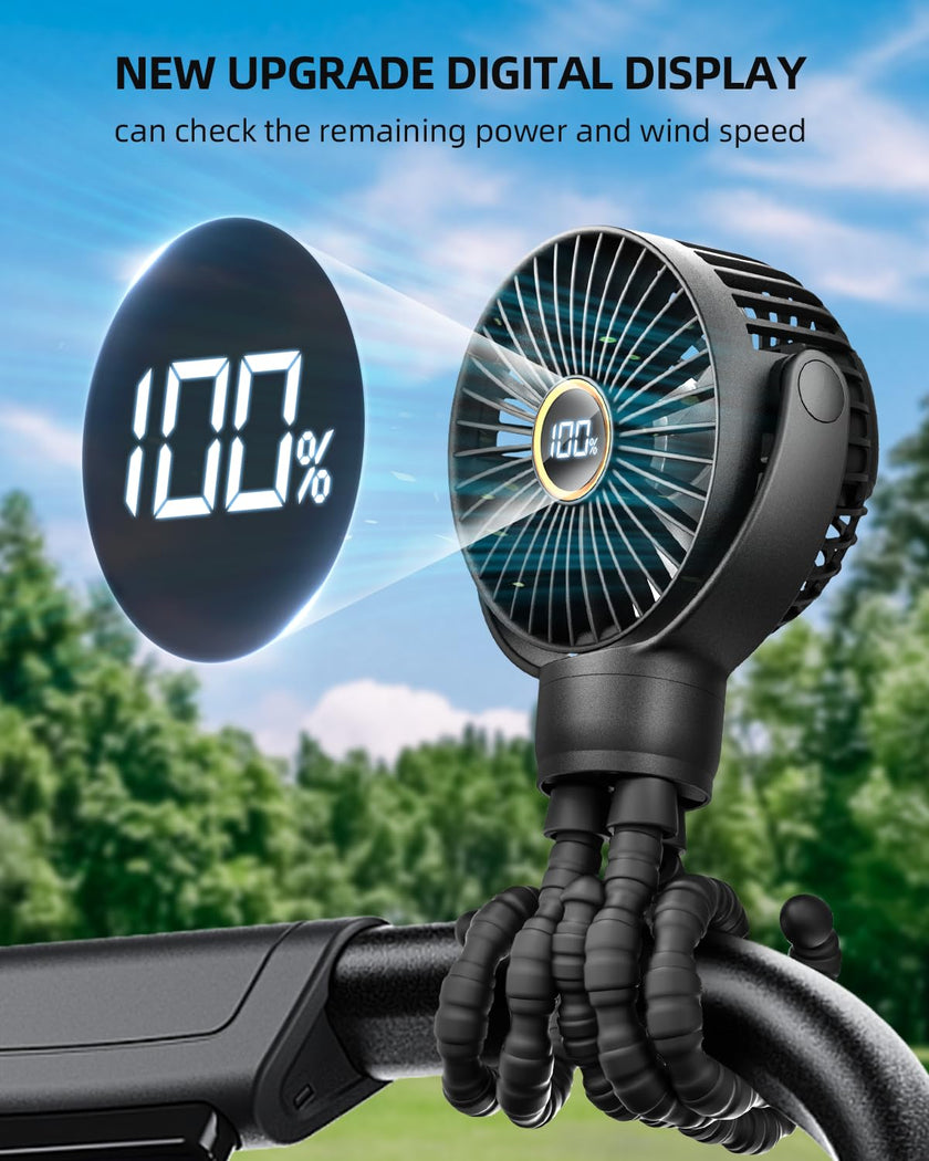 Portable Stroller Fan, Mini Baby Fan Clip on Fan, LED Display, 360° Rotate Flexible Tripod, Rechargeable Small Personal Handheld Fan Cooling Desk Fan for Car Seat Crib Treadmill Travel 🍁 All In One Marketplace Canada
