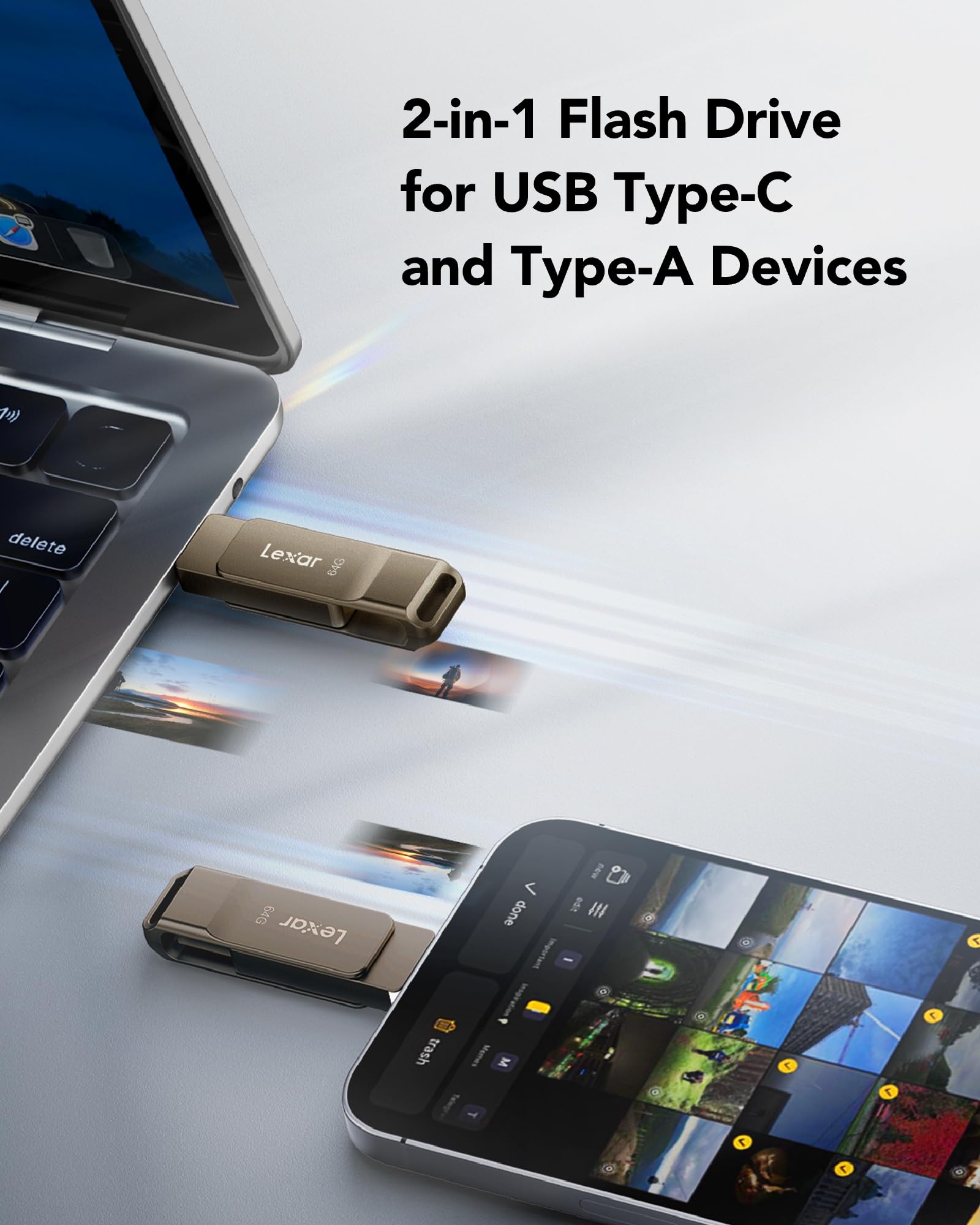 Lexar D40E 64GB Dual USB 3.2 Gen 1 Type-C Jump Drive, USB-C Flash Metal Housing Swivel Design Thumb Drive (Titanium Grey) 🍁 All In One Marketplace Canada