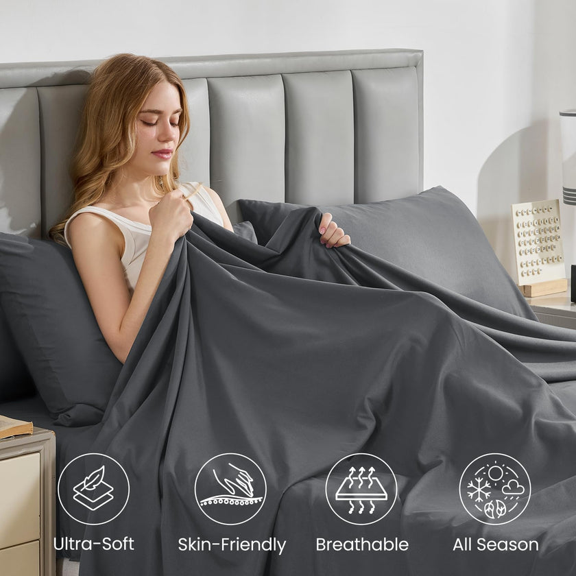 JOLLYVOGUE Queen Size Bed Sheet Set - 4 Piece Bed Sheets Set with Deep Pocket - Soft Breathable & Cooling - Resists Shrinkage & Fading Draps Queen - Easy Care (Dark Grey) 🍁 All In One Marketplace Canada