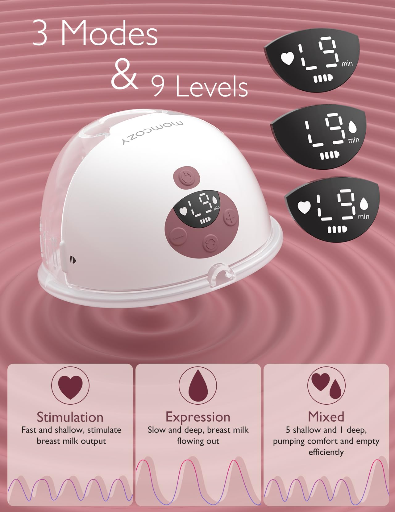 Momcozy M5 Smart App Control Hands Free Breast Pump, Double Wearable Breast Pump of Baby Mouth Double-Sealed Flange with 3 Modes & 9 Levels, Electric Pump Portable - 24mm, 2 Pack, Cozy Red 🍁 All In One Marketplace Canada