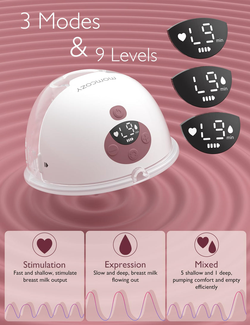 Momcozy M5 Smart App Control Hands Free Breast Pump, Double Wearable Breast Pump of Baby Mouth Double-Sealed Flange with 3 Modes & 9 Levels, Electric Pump Portable - 24mm, 2 Pack, Cozy Red 🍁 All In One Marketplace Canada
