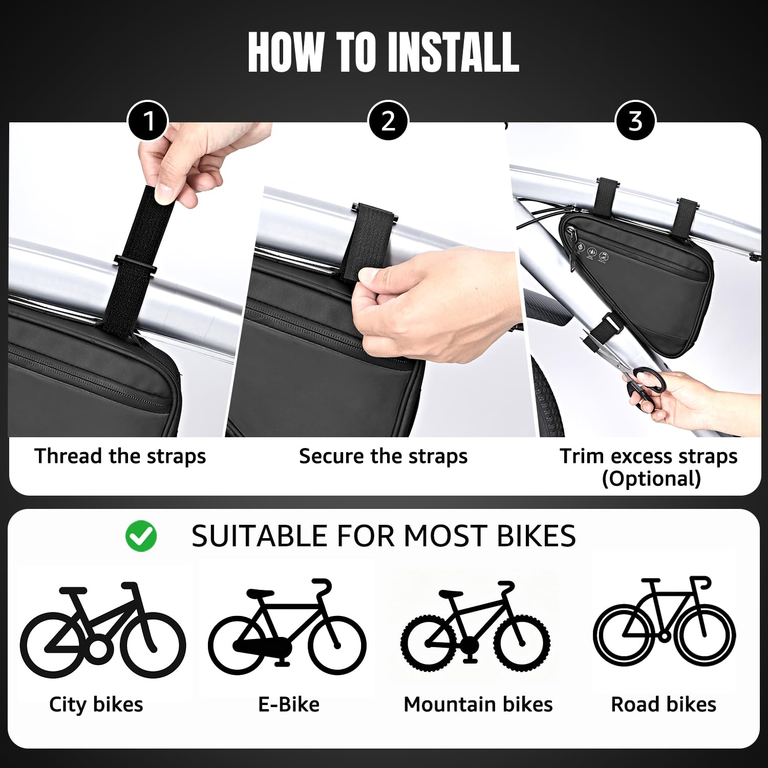 WOTOW Bike Frame Storage Bag, Water Resistant Cycling Reflective Triangle Handlebar Top Tube Bag Under Seat Pouch Strap-On Adjustable Install Position Tool Accessories Pack for Mountain Road Bike 🍁 All In One Marketplace Canada