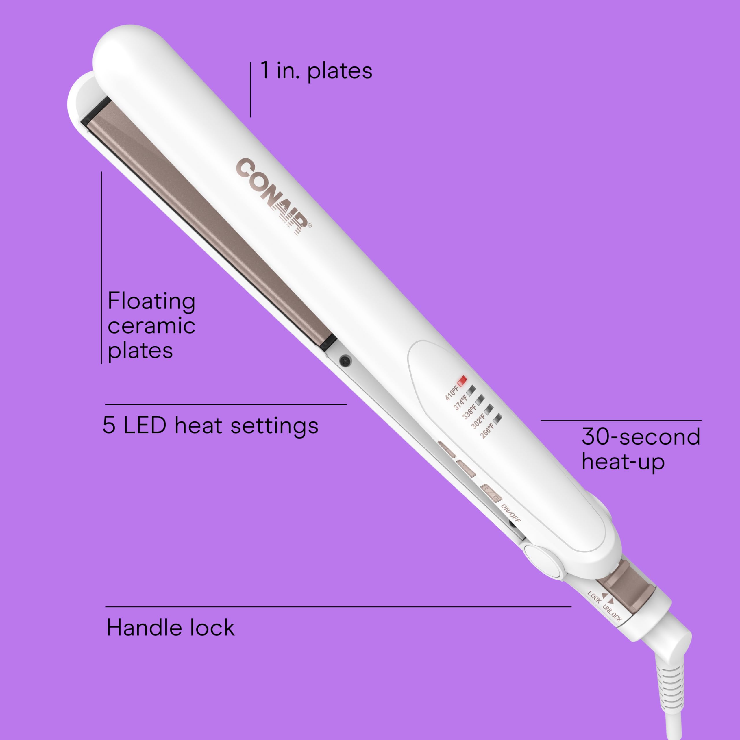 Conair Double Ceramic Hair Straightener Flat Iron with 1 Inch Floating Plates 5 Heat Settings up to 410°F Professional Styling Tool for Frizz-Free Straight Hair 🍁 All In One Marketplace Canada